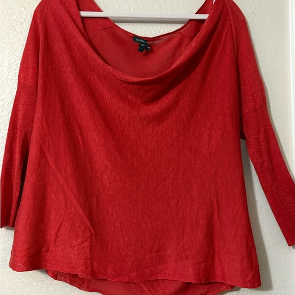 Eileen Fisher Burnt Orange Cowl Neck Silk/Linen Lightweight Knit Top. Size L - Picture 1 of 10